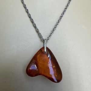 Vintage Pendant Necklace 18" Sumatra Amber Gem Polished 925 Sterling Silver 6.9g
